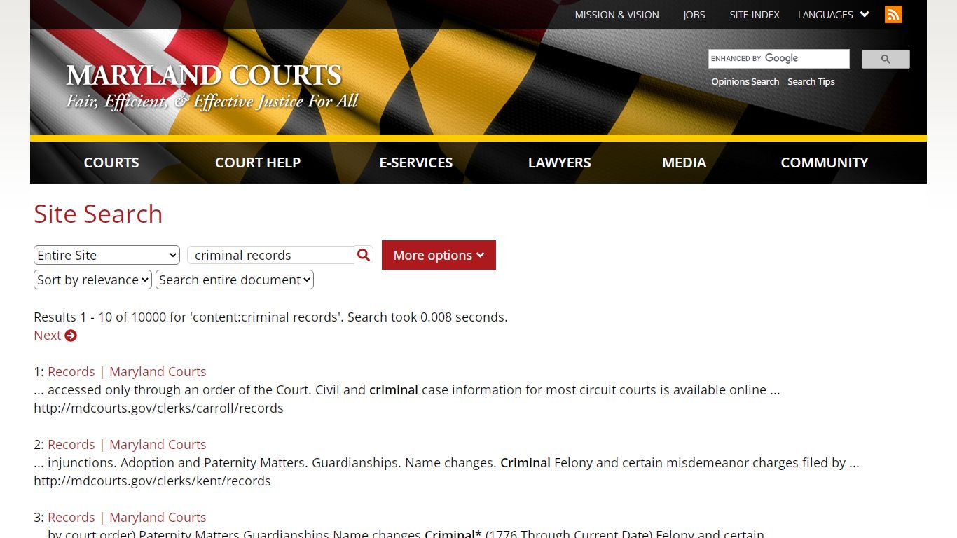 Site Search | Maryland Courts